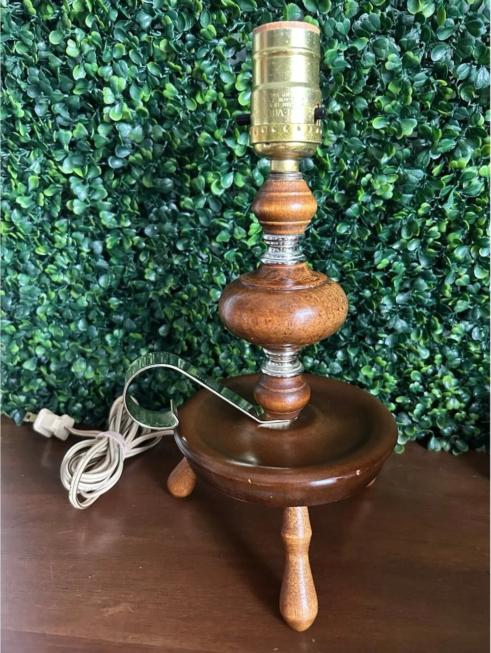 Vintage Wood Tripod Table Lamp Mid Century Danish